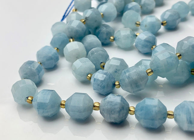 11x12mm 12x14mm AAA Half Strand Faceted Energy Prism Cut Aquamarine Gemstone Genuine Double Terminated Points Natural Blue Aquamarine #3589