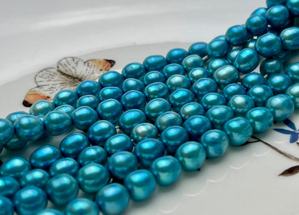 6x7-8 mm AA Bright Turquoise Color Rice Oval Shape Freshwater Pearl Beads Genuine Smooth And Shiny Rice Oval Pearls #P1982