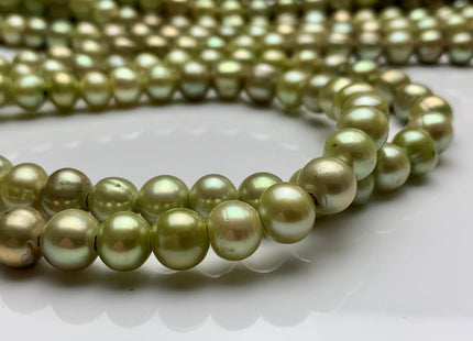 8-8.5 mm Full Strand Large Hole Green Color Freshwater Potato Pearl Beads Hole Size 2.2 mm Genuine Large Hole Freshwater Pearls #1471
