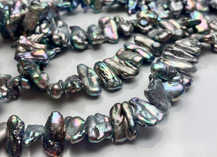 6-8x13-19 mm Gray Peacock Biwa Stick Freshwater Pearl Beads Genuine Cultured Center Drilled Peacock Biwa Pearl Beads 54-65 Beads #P1531