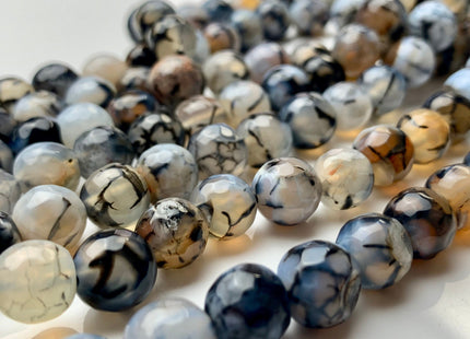 9mm 10mm 12mm 14mm AAA Faceted Round Dragon Vein Gemstone Beads Black & White Agate Beads With Translucent Color 15.5 Inches #2782