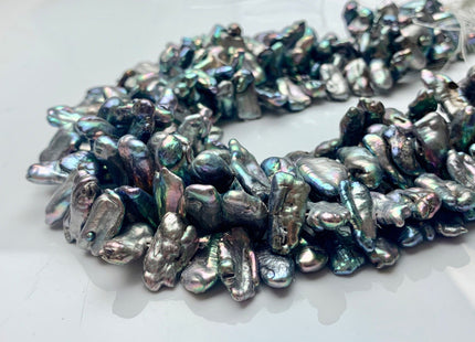 6-8x13-19 mm Gray Peacock Biwa Stick Freshwater Pearl Beads Genuine Cultured Center Drilled Peacock Biwa Pearl Beads 51-52 Pieces #P1531