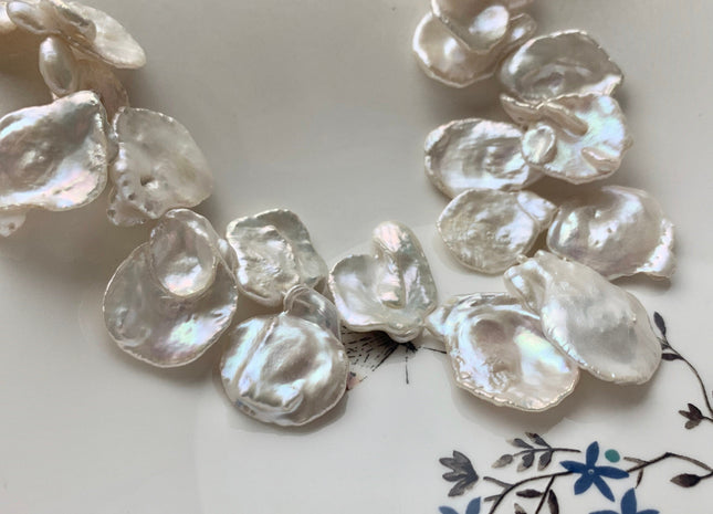 23-28 mm AAA High Luster Natural White HUGE Keshi Paddle Freshwater Pearl Beads Top Drilled Natural White CornFlake Keshi Pearls #1686