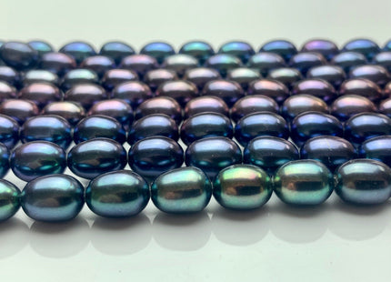7-7.5x9-9.5 mm AAAA Blue Peacock Color Oval/Rice Freshwater Pearls High Quality/Luster Blue Peacock Long Oval Pearls 42 Pieces #P1428