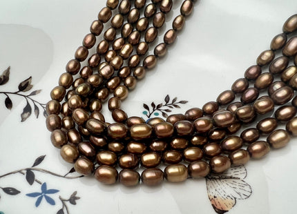 6.5x8.5 mm AAA Copper Brown Color Freshwater Rice/Oval Pearls Genuine High Luster Chocolate Brown Freshwater Rice Pearl Beads #P2263