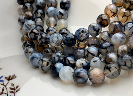 9mm 10mm 12mm 14mm AAA Faceted Round Dragon Vein Gemstone Beads Black & White Agate Beads With Translucent Color 15.5 Inches #2782