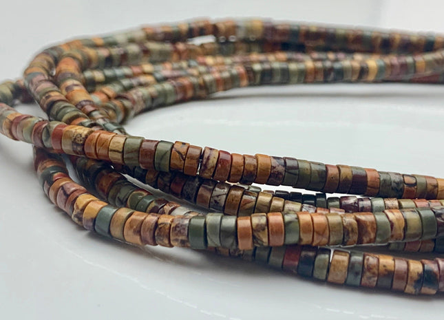 4.5 mm Heishi Rondelle Picasso Jasper Gemstone Beads Multi Red Creek Brown Yellow Green Jasper Loose Disc Shape Beads 15.5 Inches #3087