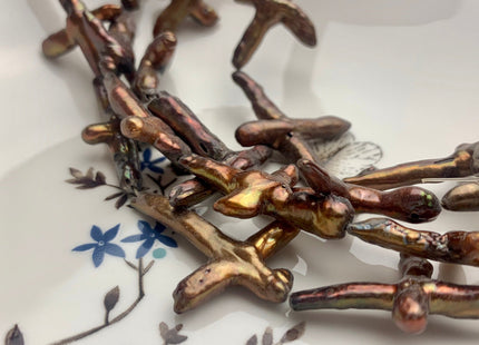 23-32x27-43 mm Brown Color Cross Biwa Freshwater Pearl Beads Genuine Pearl Cross Beads #P1293