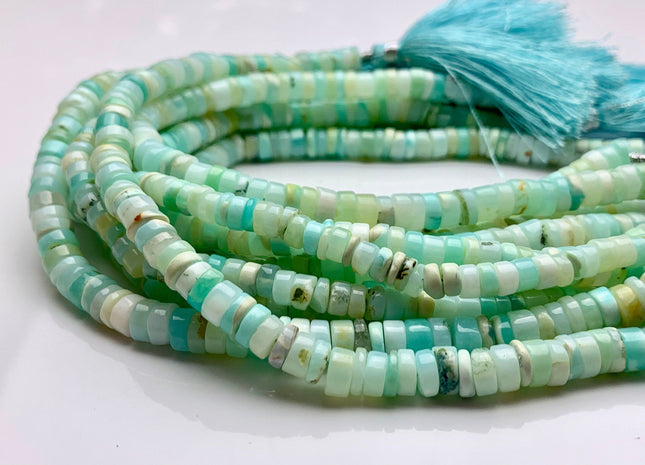 5mm 6mm 7mm 8mm AAA 100% All Natural Smooth Heishi Tyre Multi Green Opal Gemstone Beads Genuine Natural Peruvian Opal 8 Inches Strand #3201