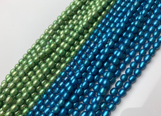 4.5-5 x 6 mm AA Rice/Oval Freshwater Blue OR Green Genuine Freshwater Pearl Beads, Oval Cultured Freshwater Pearls, Rice Pearls #284