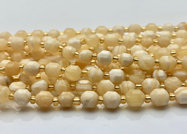 5x6mm Faceted Energy Prism Cut Yellow Jade Gemstone Genuine Double Terminated Points Yellow Color 15.5 Inches 49 Pieces #3585