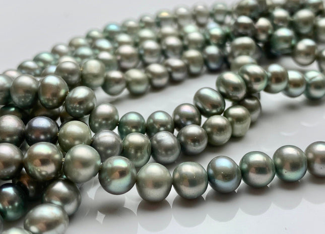 6-6.5 mm AAA Sage Green Color Off Round Freshwater Pearl Beads High Luster Grayish Green Color Genuine Freshwater Pearls 68 Pieces #P1404