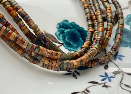 4.5 mm Heishi Rondelle Picasso Jasper Gemstone Beads Multi Red Creek Brown Yellow Green Jasper Loose Disc Shape Beads 15.5 Inches #3087