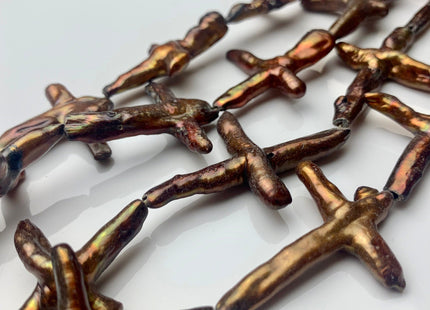 23-32x27-43 mm Brown Color Cross Biwa Freshwater Pearl Beads Genuine Pearl Cross Beads #P1293