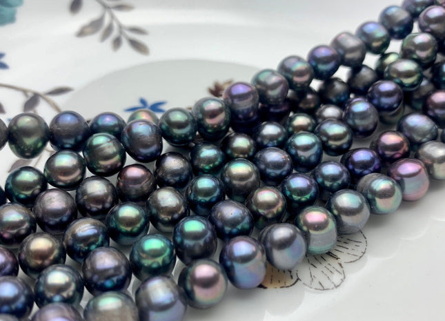 7.5-8.5 mm Peacock Color Potato Freshwater Pearl Beads Genuine Cultured Freshwater Peacock Colored Pearls 54 Pieces #P1233