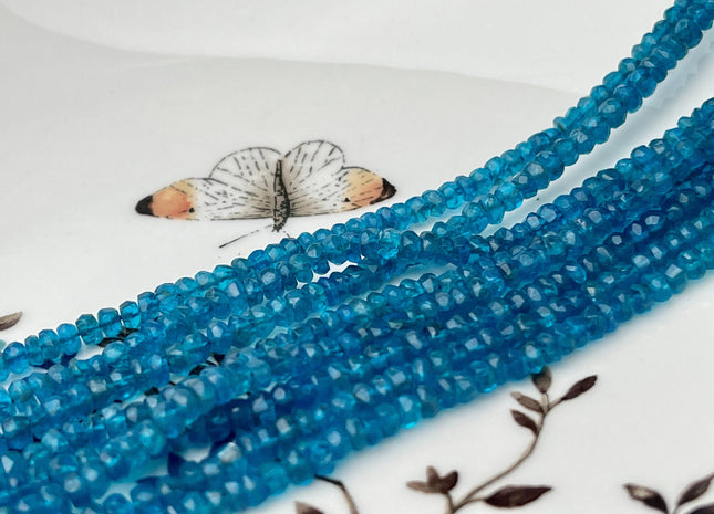 3-5 mm Natural Blue Apatite Gemstone Beads Faceted Rondelle Shape Genuine Blue Apatite Gemstone Beads 14 Inches Strand #4166