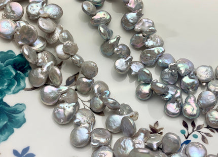 9x11 mm AA High Luster Gray Color Top Drilled Teardrop Coin Freshwater Pearl Beads Genuine Cultured Flat Coin Pearl Beads 57 Beads #P1617