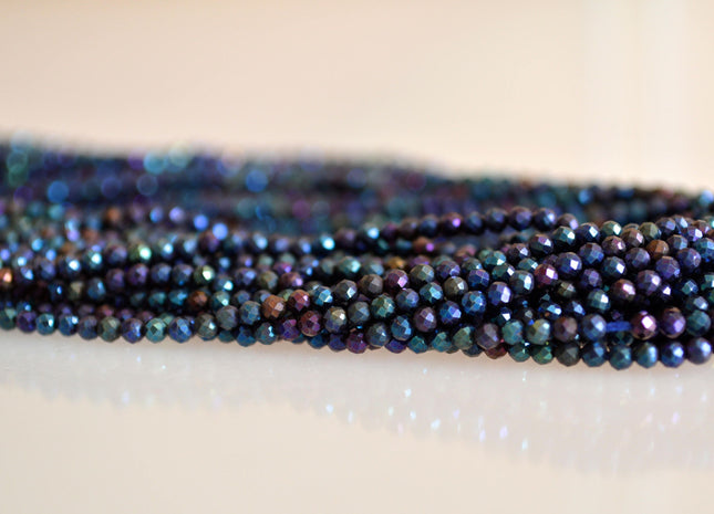 2mm AAA Tiny Semi Precious Spinel Gemstone Beads Rainbow Blue Green Pink Color Faceted Round Shape 13 Inches Strand #2027