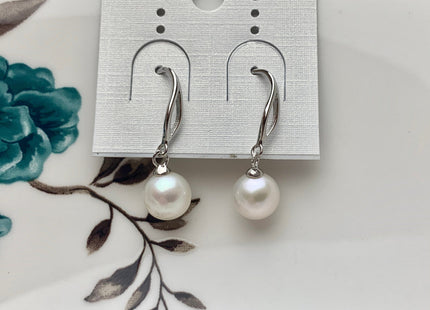 One Pair 8 mm AAAA Natural White Round Edison Pearl Hook Earring W/925 Sterling Silver Simple Design Earrings DIY Bridal Jewelry #10092-A