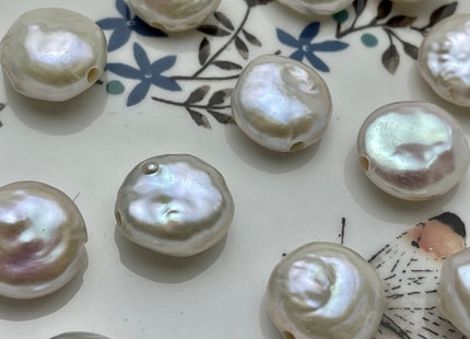 3 Pieces 13-14 mm AA Natural White Large Hole Coin Pearl Hole Size 2.1 mm High Luster Genuine Freshwater Coin Pearls #P2141