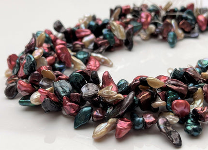 7-8x10-14 mm Mixed Sacramento Green Champagne Pink Color Keshi Freshwater Pearl Beads Top Drilled Rare Genuine High Luster Pearls #P1749