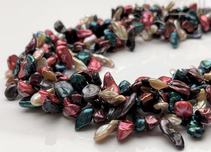 7-8x10-14 mm Mixed Sacramento Green Champagne Pink Color Keshi Freshwater Pearl Beads Top Drilled Rare Genuine High Luster Pearls #P1749