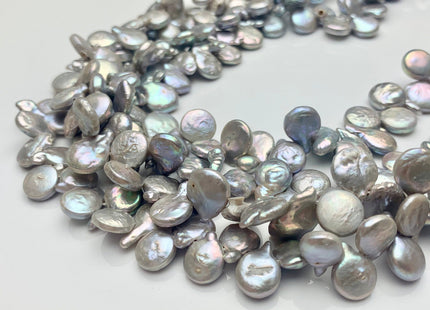 9x11 mm AA High Luster Gray Color Top Drilled Teardrop Coin Freshwater Pearl Beads Genuine Cultured Flat Coin Pearl Beads 57 Beads #P1617