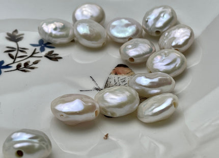 3 Pieces 13-14 mm AA Natural White Large Hole Coin Pearl Hole Size 2.1 mm High Luster Genuine Freshwater Coin Pearls #P2141