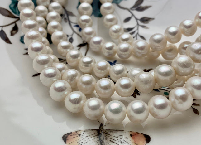 8.5-9.5 mm Natural White Off Round Freshwater Pearl Beads Genuine Cultured White Natural Freshwater Pearl Beads 47 Pieces #P1385