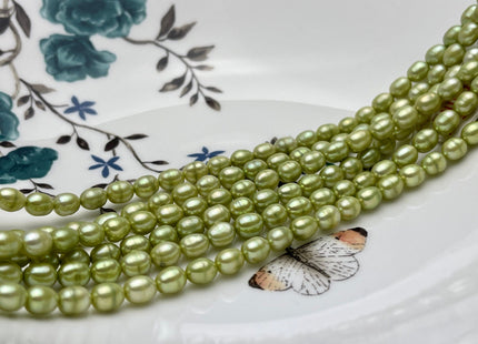 5.5x6-7 mm Rice Oval Freshwater Pearl Beads Light Green Color Genuine Smooth Freshwater Pearl Beads Green Color Oval Pearls #P2206