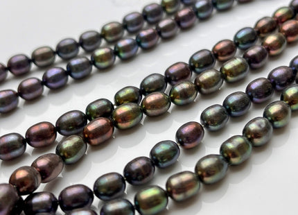 5x7 mm AA Dark Green Peacock Color Freshwater Rice/Oval Pearls Genuine Black Peacock Color Rice/Oval Freshwater Pearls #P1826