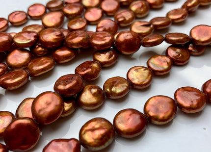9 mm Or 10-11 mm AAA Orange Copper Color Coin Freshwater Pearl Beads High Luster Genuine Smooth And Round Freshwater Coin Pearls #1604