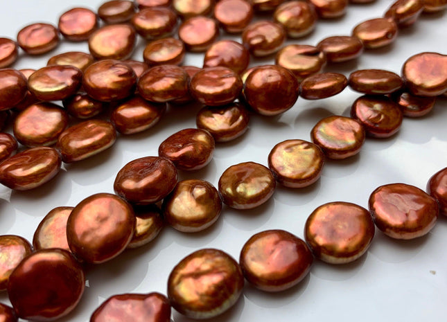 9 mm Or 10-11 mm AAA Orange Copper Color Coin Freshwater Pearl Beads High Luster Genuine Smooth And Round Freshwater Coin Pearls #1604