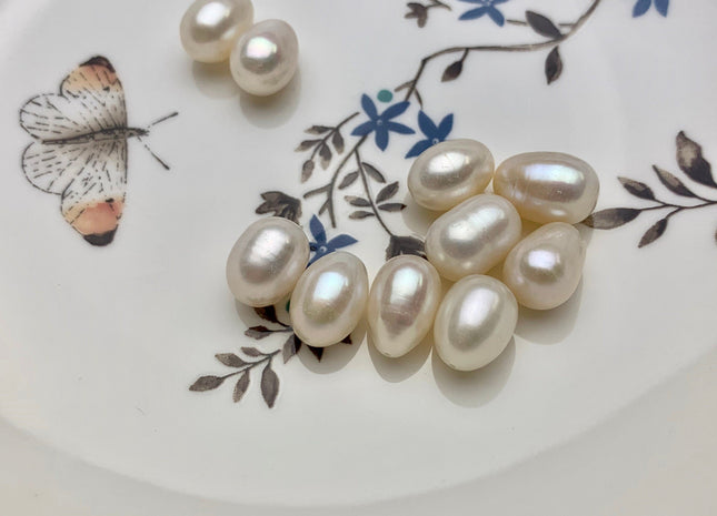 ONE Piece 9-10x11-15 mm Natural White Half Drilled Rice/Oval Pearl Single Beads Genuine White Rice Pearls For Earring Or Pendant #P1161