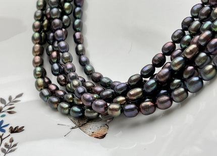 5x7 mm AA Dark Green Peacock Color Freshwater Rice/Oval Pearls Genuine Black Peacock Color Rice/Oval Freshwater Pearls #P1826