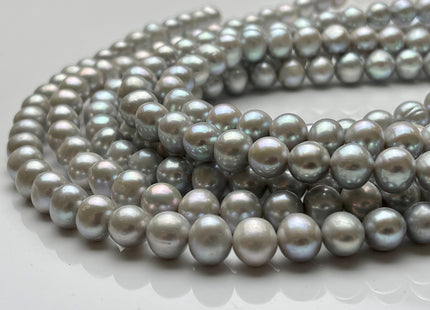 9 mm AA Silver Gray/Dark Gray Semi-Round / Potato Freshwater Pearl Genuine Round Freshwater Pearls, Gray Freshwater Pearl Beads #1039