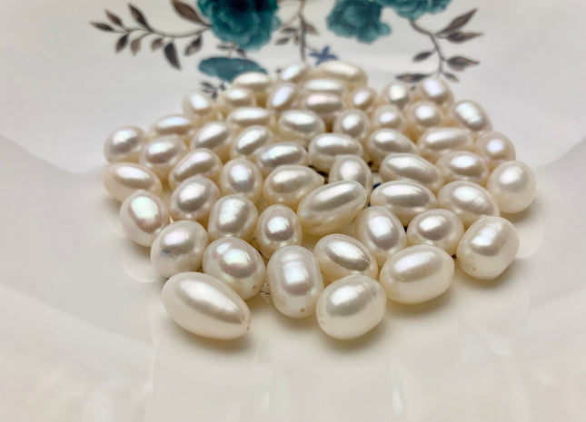 ONE Piece 9-10x11-15 mm Natural White Half Drilled Rice/Oval Pearl Single Beads Genuine White Rice Pearls For Earring Or Pendant #P1161