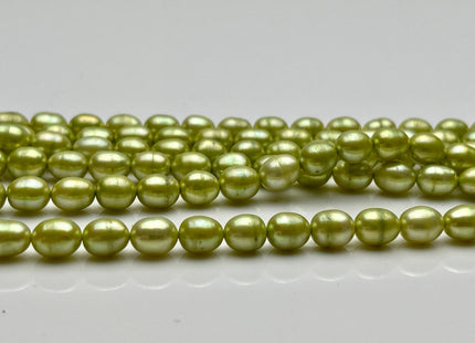 5.5x6-7 mm Rice Oval Freshwater Pearl Beads Light Green Color Genuine Smooth Freshwater Pearl Beads Green Color Oval Pearls #P2206