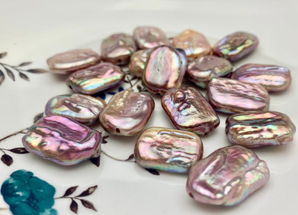 ONE Piece AAAA 15x20 mm Natural Mauve Pink High Luster Large Hole Rectangle Coin Pearl For Earring And Pendant With Iridescent Color #P1212