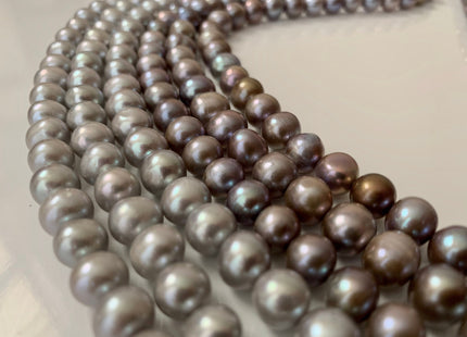 9 mm AA Silver Gray/Dark Gray Semi-Round / Potato Freshwater Pearl Genuine Round Freshwater Pearls, Gray Freshwater Pearl Beads #1039