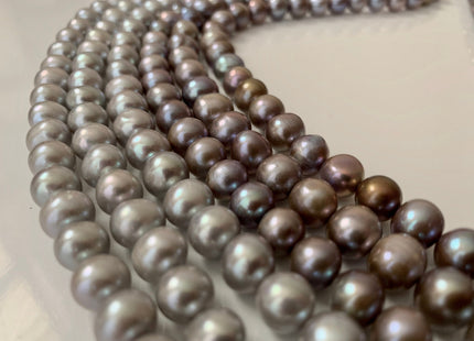 9 mm AA Silver Gray/Dark Gray Semi-Round / Potato Freshwater Pearl Genuine Round Freshwater Pearls, Gray Freshwater Pearl Beads #1039