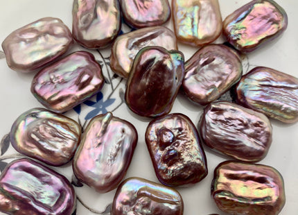 ONE Piece AAAA 15x20 mm Natural Mauve Pink High Luster Large Hole Rectangle Coin Pearl For Earring And Pendant With Iridescent Color #P1212