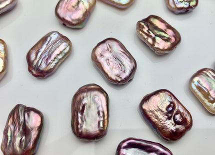 ONE Piece AAAA 15x20 mm Natural Mauve Pink High Luster Large Hole Rectangle Coin Pearl For Earring And Pendant With Iridescent Color #P1212