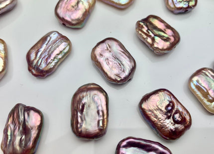 ONE Piece AAAA 15x20 mm Natural Mauve Pink High Luster Large Hole Rectangle Coin Pearl For Earring And Pendant With Iridescent Color #P1212