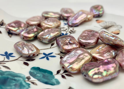 ONE Piece AAAA 15x20 mm Natural Mauve Pink High Luster Large Hole Rectangle Coin Pearl For Earring And Pendant With Iridescent Color #P1212