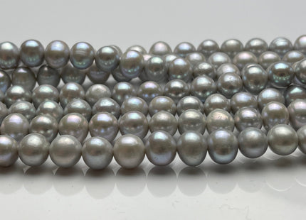 9 mm AA Silver Gray/Dark Gray Semi-Round / Potato Freshwater Pearl Genuine Round Freshwater Pearls, Gray Freshwater Pearl Beads #1039