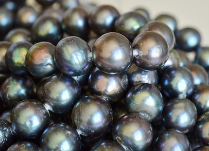 12-14 mm Half Strand Large Hole Dark Peacock Freshwater Pearl Beads Graduated Off Round Shape Hole Size 2.2 mm 8 Inches 15 Beads #776