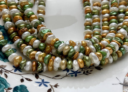 8-9 mm Green Champagne Natural White Keshi Freshwater Pearl Beads Genuine High Luster Center Drilled Rondelle Disc Beads #P1886