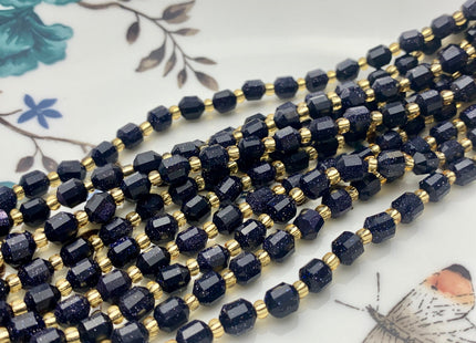 5x6mm Faceted Energy Prism Cut Blue Sand Stone Gemstone Beads Genuine Double Terminated Points Blue Gold Stone 15.5 Inches 52 Pieces #3582
