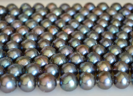 12-14 mm Half Strand Large Hole Dark Peacock Freshwater Pearl Beads Graduated Off Round Shape Hole Size 2.2 mm 8 Inches 15 Beads #776